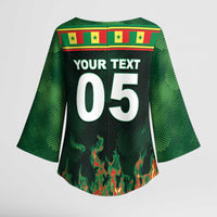 Custom Senegal Football Kimono Sleeve Blouse Fiery Lion Halftone Mix Gradient Map Style