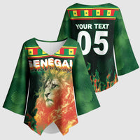 Custom Senegal Football Kimono Sleeve Blouse Fiery Lion Halftone Mix Gradient Map Style