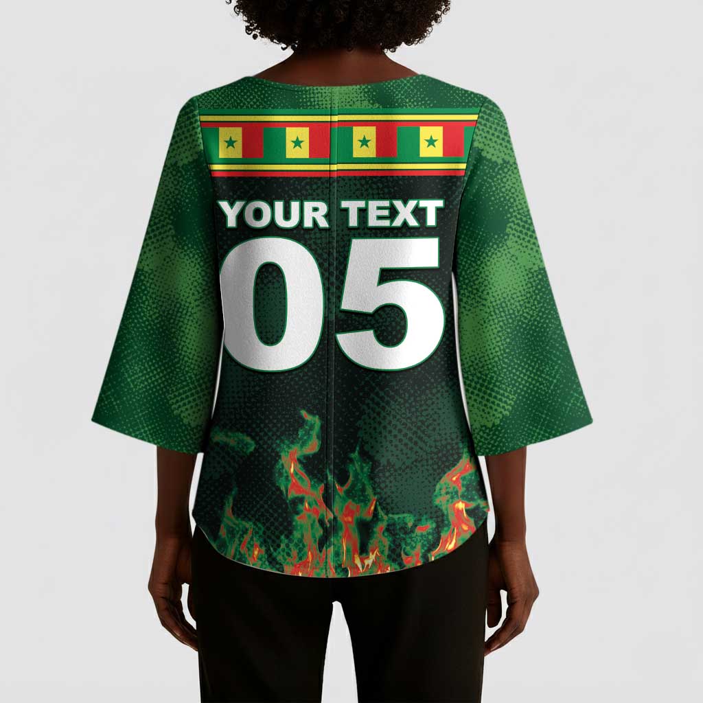 Custom Senegal Football Kimono Sleeve Blouse Fiery Lion Halftone Mix Gradient Map Style