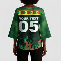 Custom Senegal Football Kimono Sleeve Blouse Fiery Lion Halftone Mix Gradient Map Style