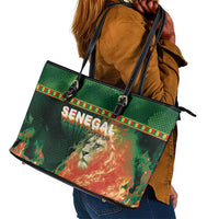 Senegal Football Leather Tote Bag Fiery Lion Halftone Mix Gradient Map Style