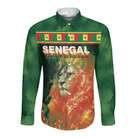 Custom Senegal Football Long Sleeve Button Shirt Fiery Lion Halftone Mix Gradient Map Style