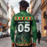 Custom Senegal Football Long Sleeve Button Shirt Fiery Lion Halftone Mix Gradient Map Style