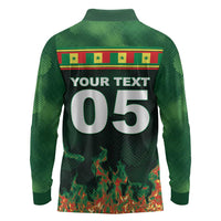 Custom Senegal Football Long Sleeve Polo Shirt Fiery Lion Halftone Mix Gradient Map Style