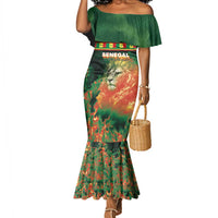 Custom Senegal Football Mermaid Dress Fiery Lion Halftone Mix Gradient Map Style