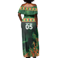 Custom Senegal Football Off Shoulder Maxi Dress Fiery Lion Halftone Mix Gradient Map Style
