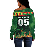 Custom Senegal Football Off Shoulder Sweater Fiery Lion Halftone Mix Gradient Map Style