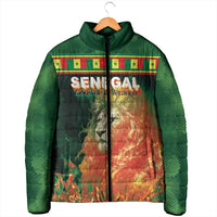 Custom Senegal Football Padded Jacket Fiery Lion Halftone Mix Gradient Map Style