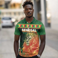 Custom Senegal Football Polo Shirt Fiery Lion Halftone Mix Gradient Map Style