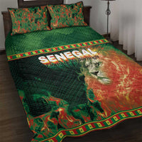 Senegal Football Quilt Bed Set Fiery Lion Halftone Mix Gradient Map Style