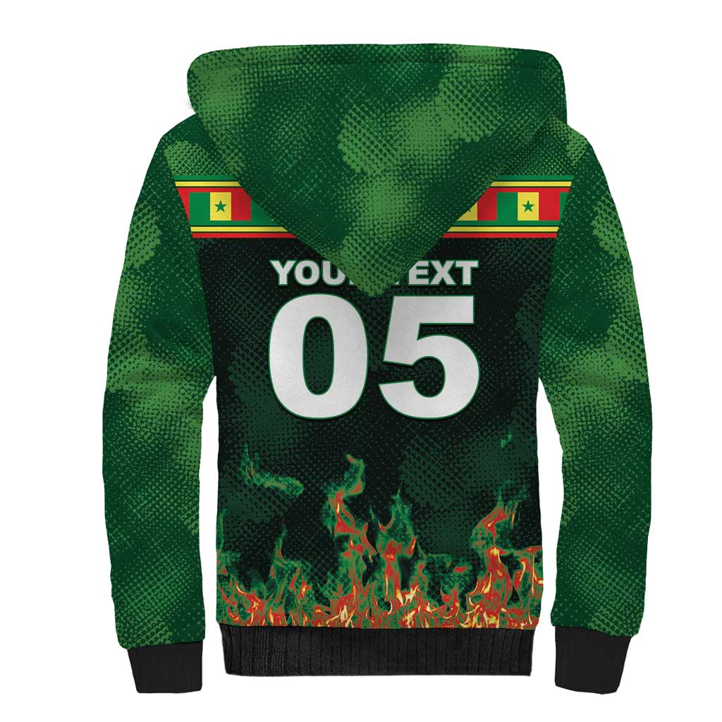 Custom Senegal Football Sherpa Hoodie Fiery Lion Halftone Mix Gradient Map Style