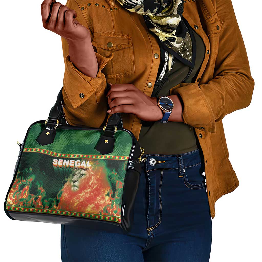 Senegal Football Shoulder Handbag Fiery Lion Halftone Mix Gradient Map Style