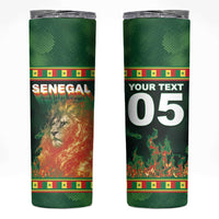 Custom Senegal Football Skinny Tumbler Fiery Lion Halftone Mix Gradient Map Style