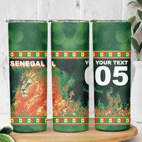 Custom Senegal Football Skinny Tumbler Fiery Lion Halftone Mix Gradient Map Style
