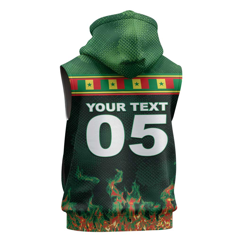 Custom Senegal Football Sleeveless Hoodie Fiery Lion Halftone Mix Gradient Map Style