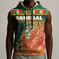Custom Senegal Football Sleeveless Hoodie Fiery Lion Halftone Mix Gradient Map Style