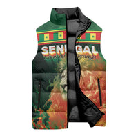 Custom Senegal Football Sleeveless Puffer Jacket Fiery Lion Halftone Mix Gradient Map Style