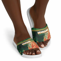 Senegal Football Slide Sandals Fiery Lion Halftone Mix Gradient Map Style