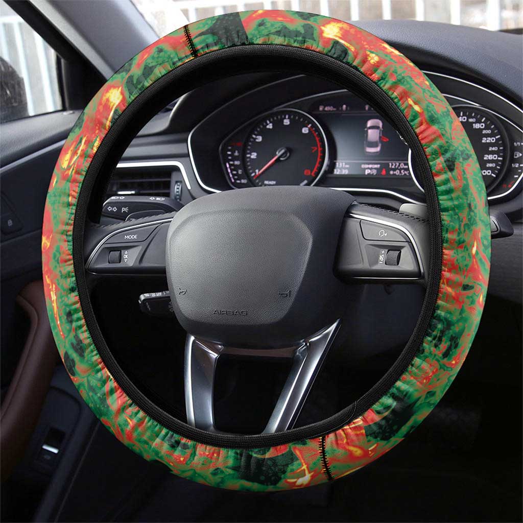 Senegal Football Steering Wheel Cover Fiery Lion Halftone Mix Gradient Map Style