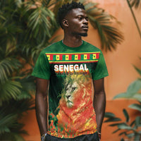 Custom Senegal Football T shirt Fiery Lion Halftone Mix Gradient Map Style