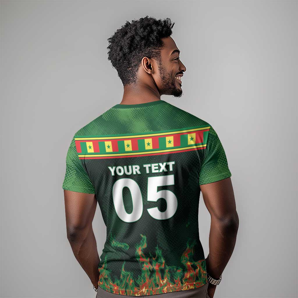 Custom Senegal Football T shirt Fiery Lion Halftone Mix Gradient Map Style