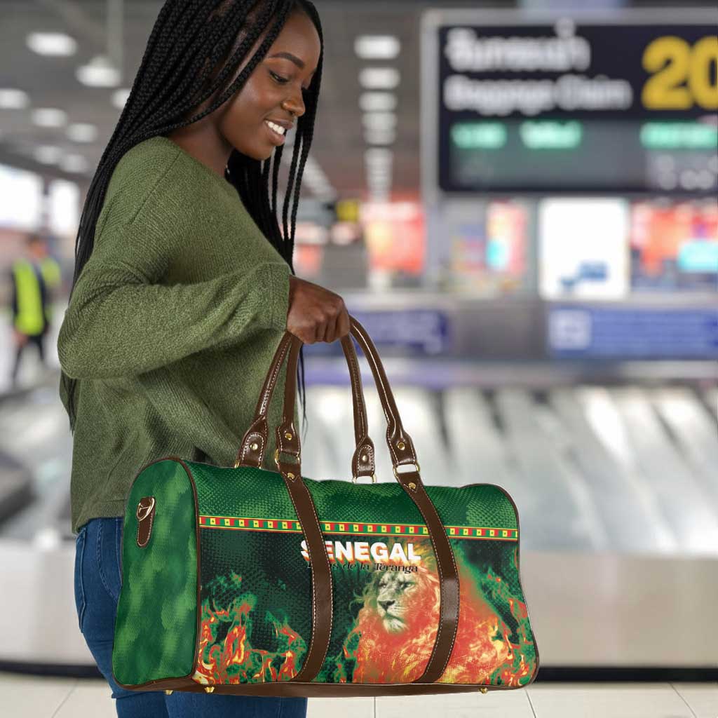 Senegal Football Travel Bag Fiery Lion Halftone Mix Gradient Map Style