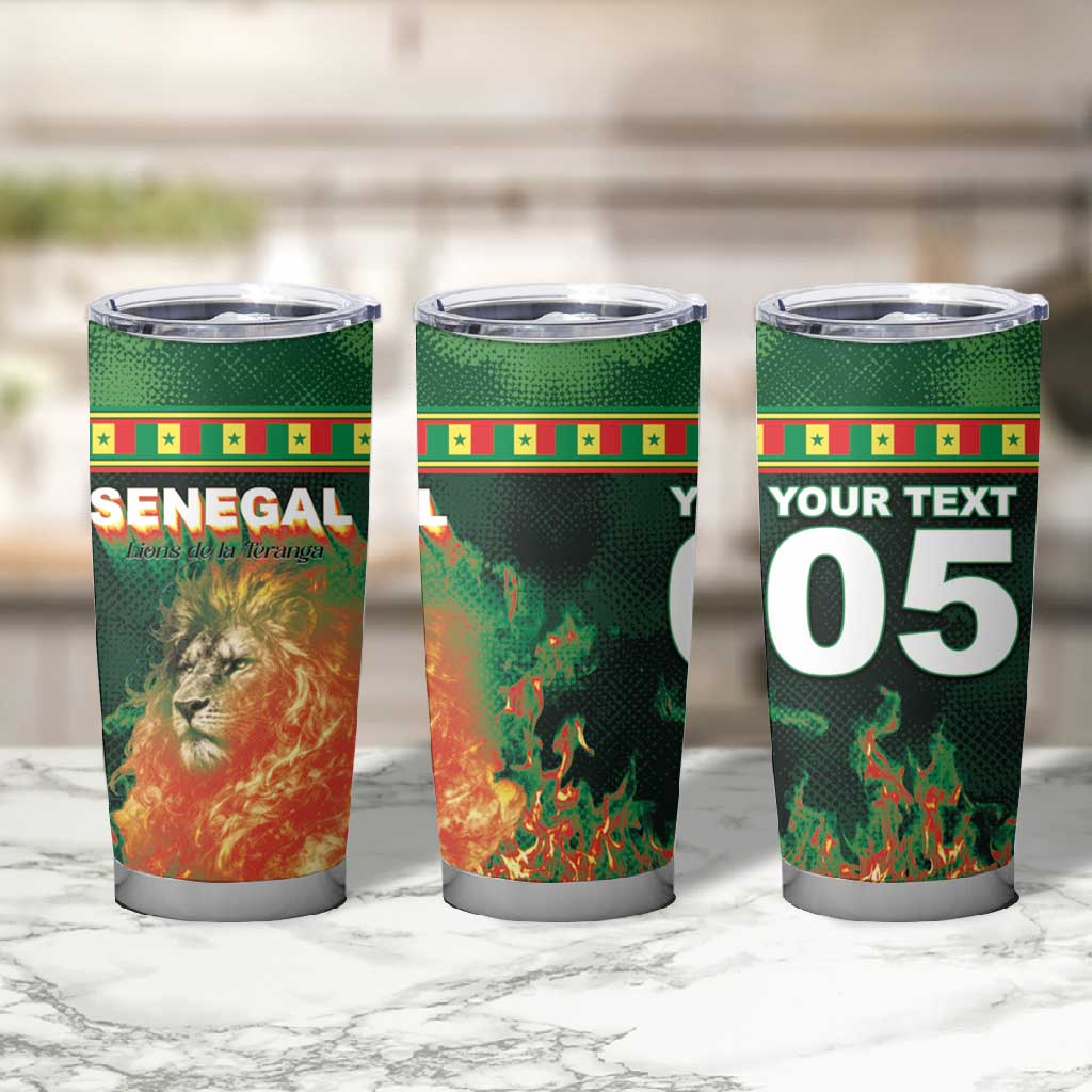 Custom Senegal Football Tumbler Cup Fiery Lion Halftone Mix Gradient Map Style