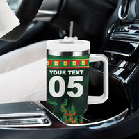 Custom Senegal Football Tumbler With Handle Fiery Lion Halftone Mix Gradient Map Style