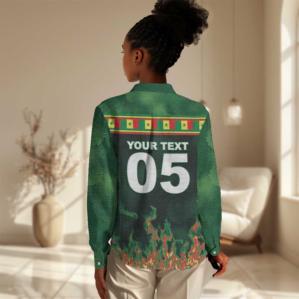 Custom Senegal Football Women Casual Shirt Fiery Lion Halftone Mix Gradient Map Style