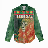 Custom Senegal Football Women Casual Shirt Fiery Lion Halftone Mix Gradient Map Style