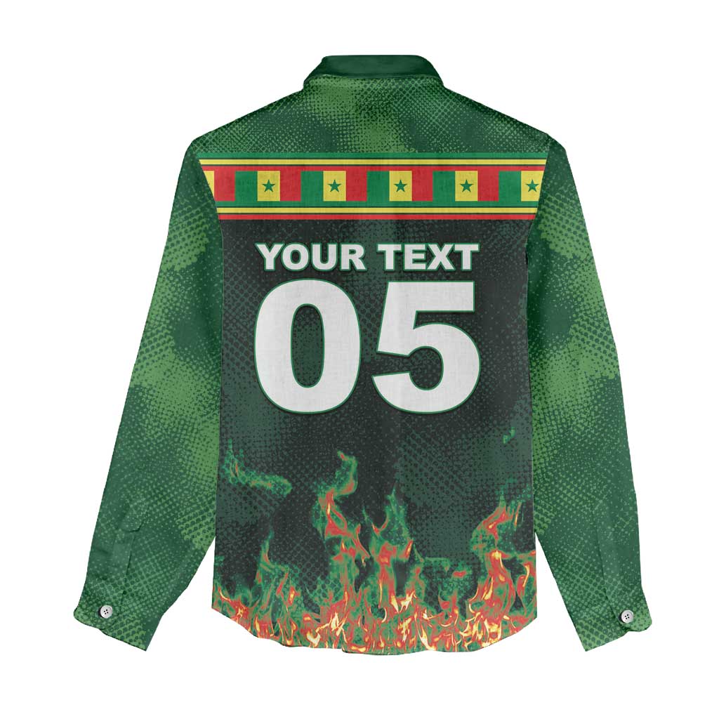 Custom Senegal Football Women Casual Shirt Fiery Lion Halftone Mix Gradient Map Style