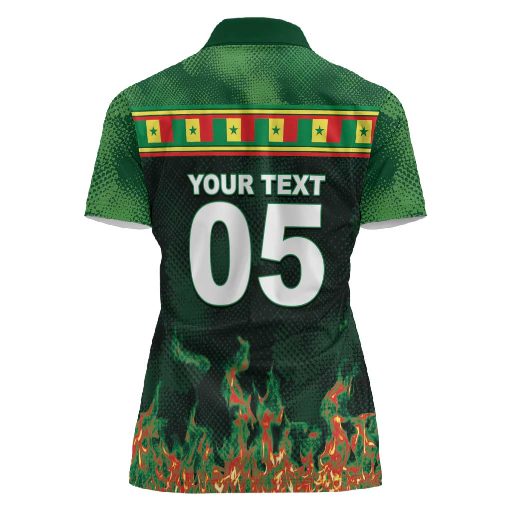 Custom Senegal Football Women Polo Shirt Fiery Lion Halftone Mix Gradient Map Style