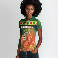 Custom Senegal Football Women Polo Shirt Fiery Lion Halftone Mix Gradient Map Style