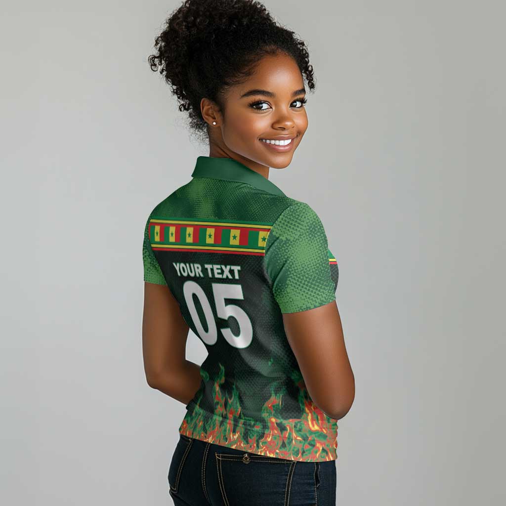 Custom Senegal Football Women Polo Shirt Fiery Lion Halftone Mix Gradient Map Style