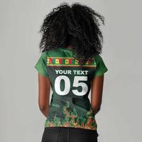 Custom Senegal Football Women V-Neck T-Shirt Fiery Lion Halftone Mix Gradient Map Style