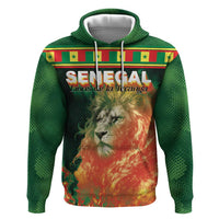 Custom Senegal Football Zip Hoodie Fiery Lion Halftone Mix Gradient Map Style