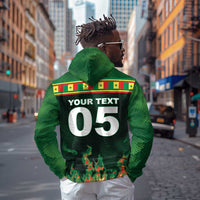 Custom Senegal Football Zip Hoodie Fiery Lion Halftone Mix Gradient Map Style