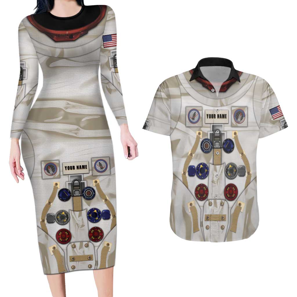 Personalized Astronaut Couples Matching Long Sleeve Bodycon Dress and Hawaiian Shirt Space Explorer - Wonder Print Shop