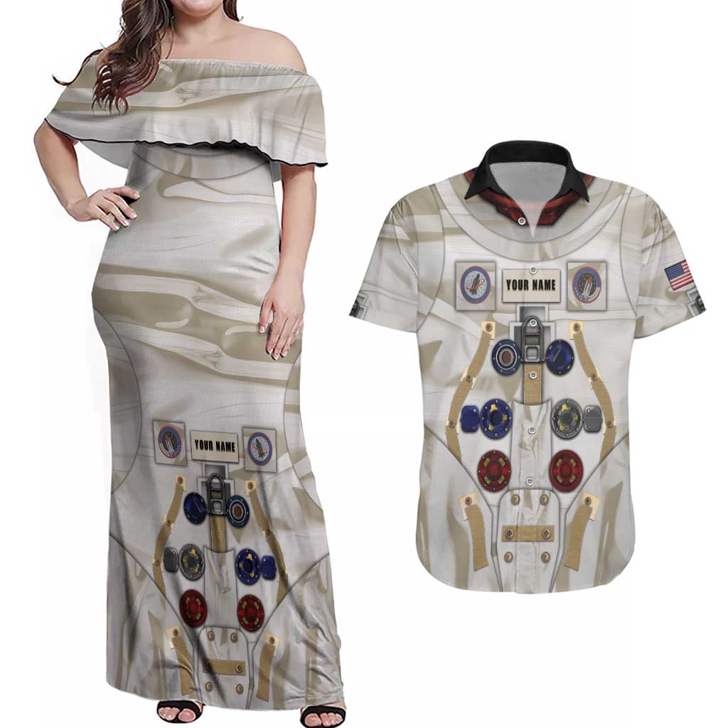 Personalized Astronaut Couples Matching Off Shoulder Maxi Dress and Hawaiian Shirt Space Explorer - Wonder Print Shop