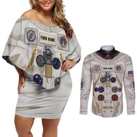 Personalized Astronaut Couples Matching Off Shoulder Short Dress and Long Sleeve Button Shirt Space Explorer - Wonder Print Shop