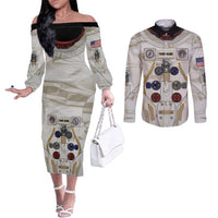 Personalized Astronaut Couples Matching Off The Shoulder Long Sleeve Dress and Long Sleeve Button Shirt Space Explorer - Wonder Print Shop