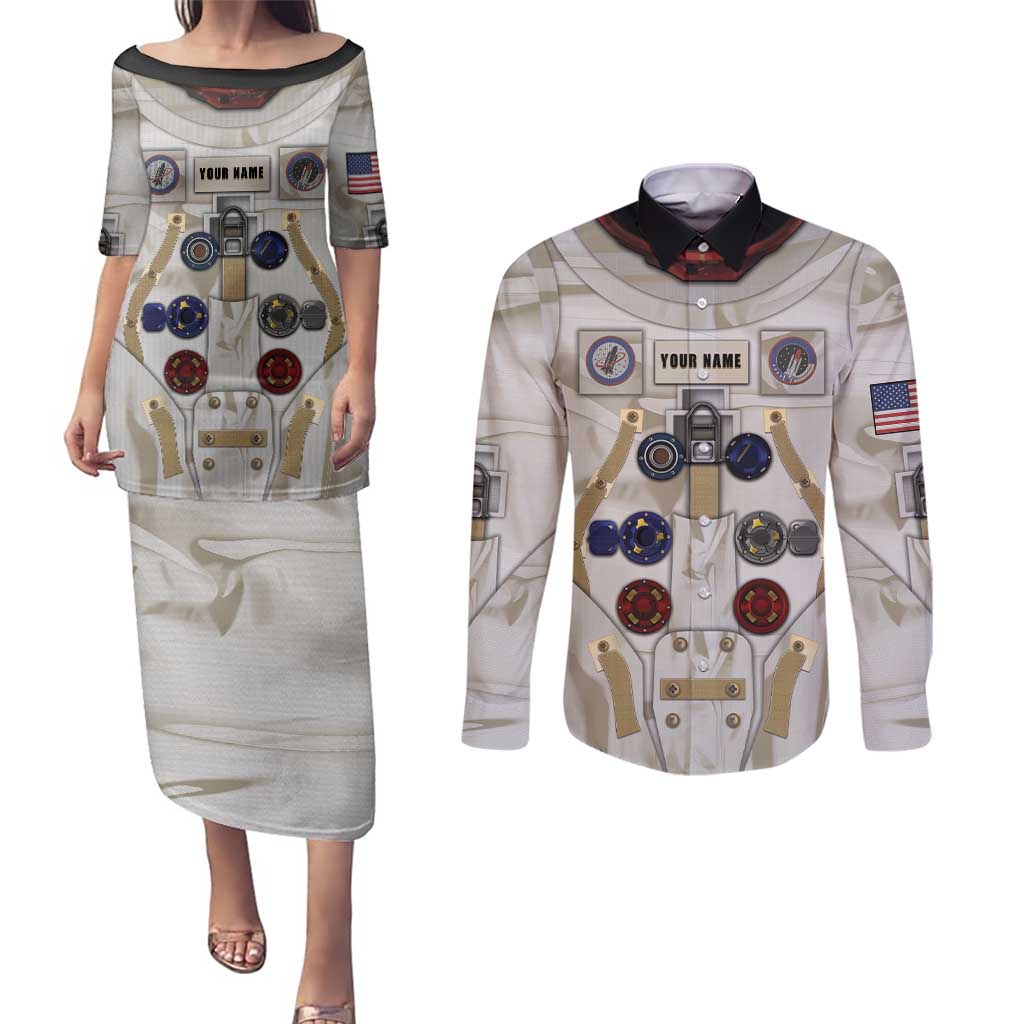 Personalized Astronaut Couples Matching Puletasi and Long Sleeve Button Shirt Space Explorer - Wonder Print Shop