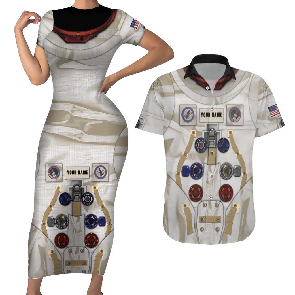 Personalized Astronaut Couples Matching Short Sleeve Bodycon Dress and Hawaiian Shirt Space Explorer - Wonder Print Shop