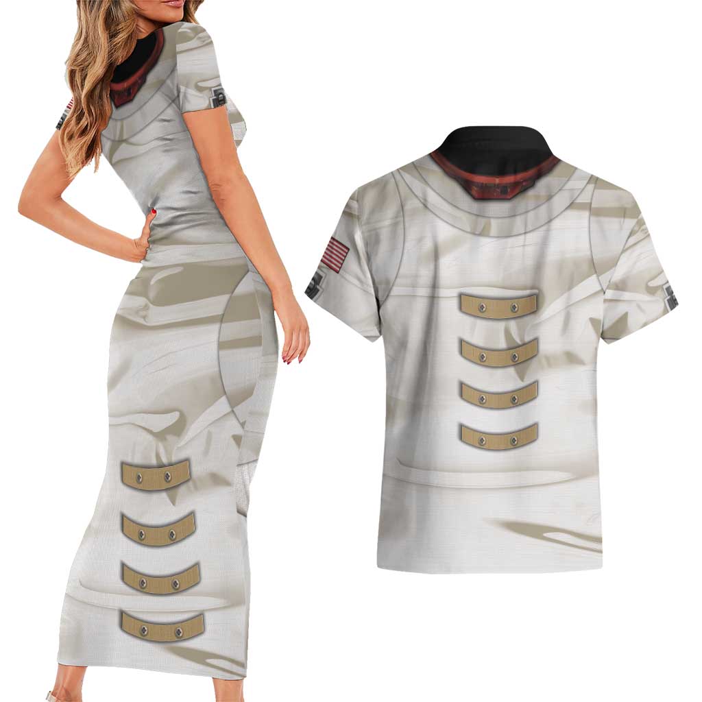 Personalized Astronaut Couples Matching Short Sleeve Bodycon Dress and Hawaiian Shirt Space Explorer - Wonder Print Shop