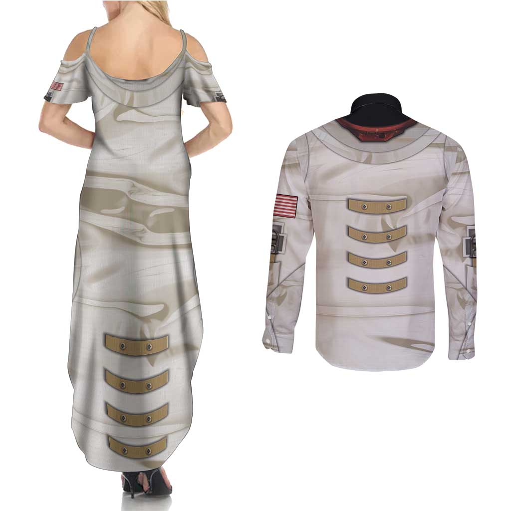 Personalized Astronaut Couples Matching Summer Maxi Dress and Long Sleeve Button Shirt Space Explorer - Wonder Print Shop