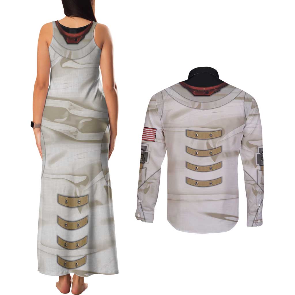 Personalized Astronaut Couples Matching Tank Maxi Dress and Long Sleeve Button Shirt Space Explorer - Wonder Print Shop
