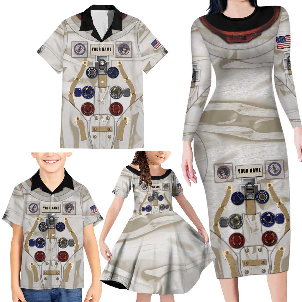 Personalized Astronaut Family Matching Long Sleeve Bodycon Dress and Hawaiian Shirt Space Explorer - Wonder Print Shop