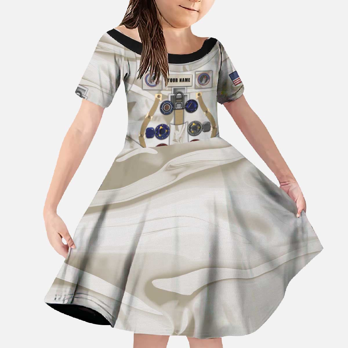 Personalized Astronaut Family Matching Off The Shoulder Long Sleeve Dress and Hawaiian Shirt Space Explorer - Wonder Print Shop
