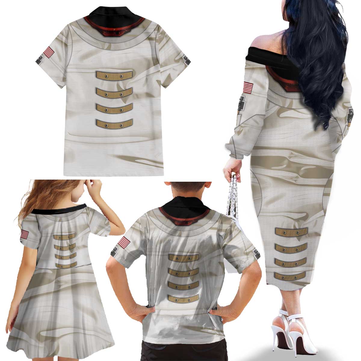 Personalized Astronaut Family Matching Off The Shoulder Long Sleeve Dress and Hawaiian Shirt Space Explorer - Wonder Print Shop