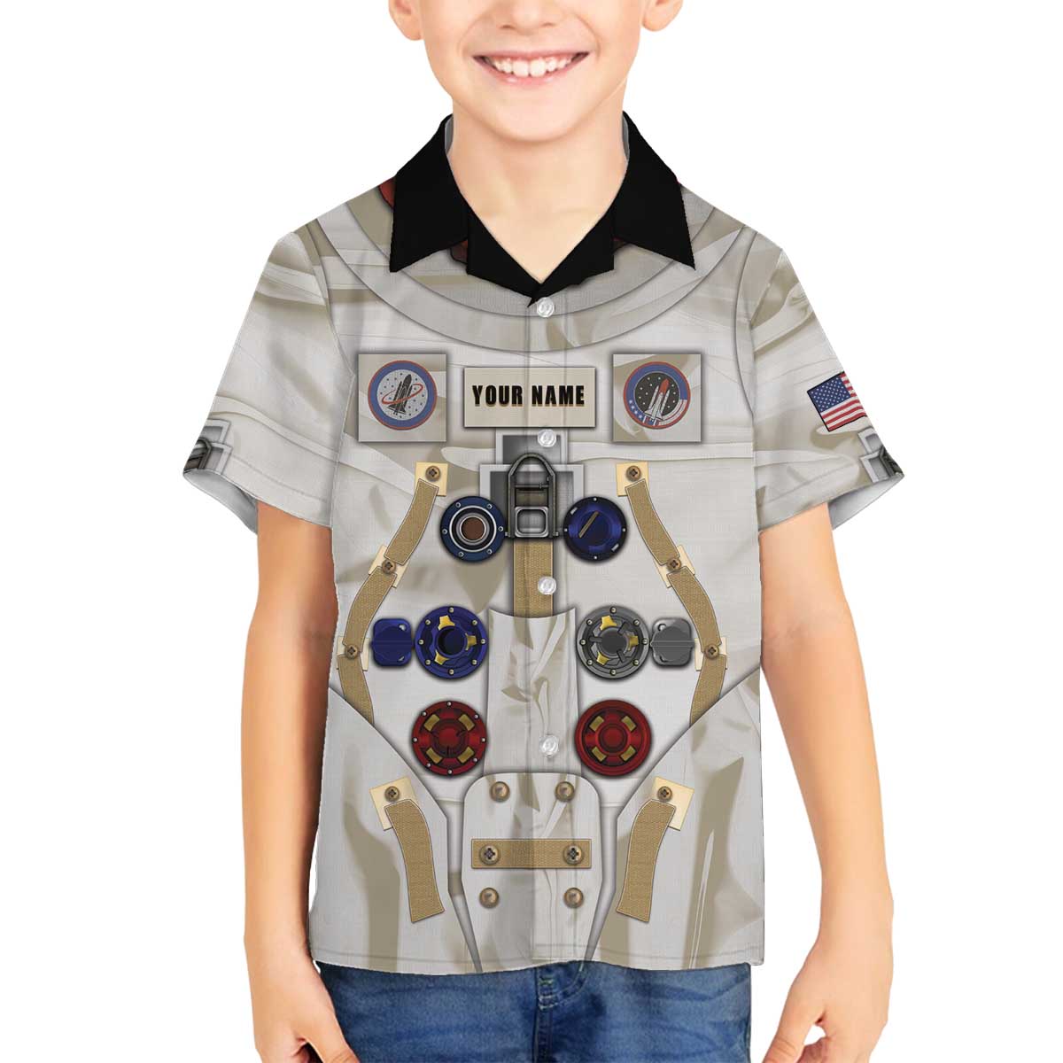 Personalized Astronaut Family Matching Off The Shoulder Long Sleeve Dress and Hawaiian Shirt Space Explorer - Wonder Print Shop